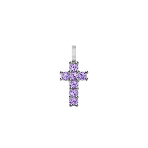 Rosecliff Small Cross Amethyst Pendant in 14k Gold (February) - White Gold