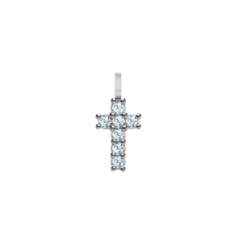 Rosecliff Small Cross Aquamarine Pendant in 14k Gold (March) - White Gold