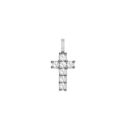 Rosecliff Small Cross White Topaz Pendant in 14k Gold (April) - White Gold