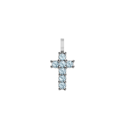 Rosecliff Small Cross Nantucket Blue Topaz Pendant in 14k Gold (December) - White Gold