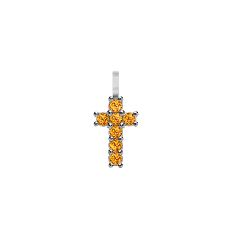 Rosecliff Small Cross Citrine Pendant in 14k Gold (November) - White Gold