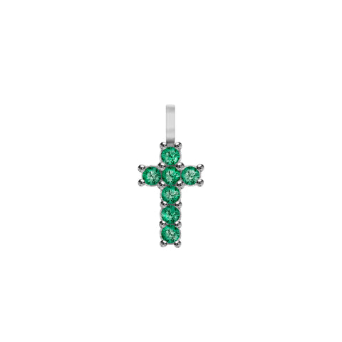 Rosecliff Small Cross Emerald Pendant in 14k Gold (May) - White Gold