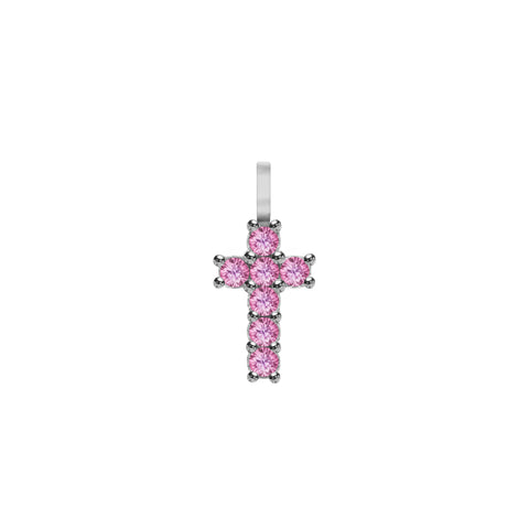 Rosecliff Small Cross Pink Sapphire Pendant in 14k Gold (October) - White Gold