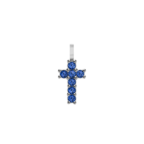 Rosecliff Small Cross Sapphire Pendant in 14k Gold (September) - White Gold