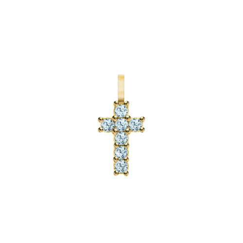 Rosecliff Small Cross Nantucket Blue Topaz Pendant in 14k Gold (December)