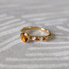 14k gold Rosecliff Grand Ring showcasing a  6 mm round, briolette-cut Citrine and eight alternating 2 mm round-cut  Diamonds and Citrines.