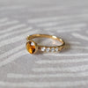 4k gold Rosecliff Grand Ring with a 6 mm briolette-cut Citrine and eight smaller 2 mm round-cut Diamons