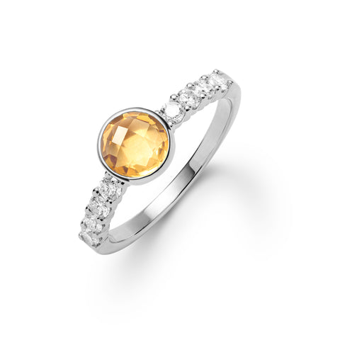 Rosecliff Grand Citrine Ring in 14k Gold (November) - White Gold