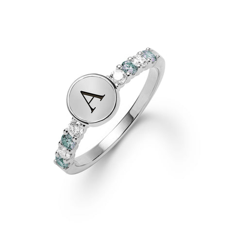 Rosecliff Letter Diamond & Alexandrite Ring in 14k Gold (June) - White Gold