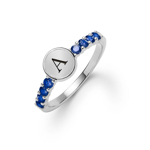 Rosecliff Letter Sapphire Ring in 14k Gold (September) - White Gold