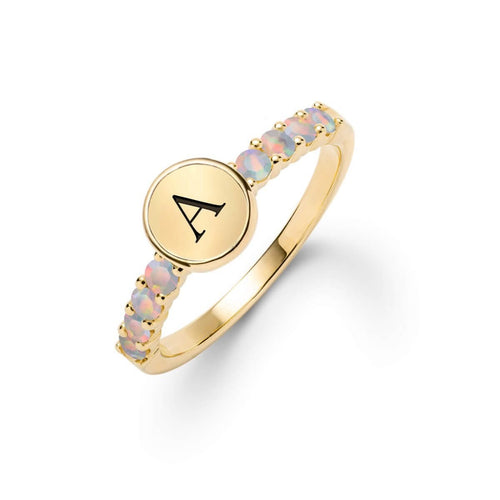 Rosecliff Letter Opal Ring in 14k Gold (October)