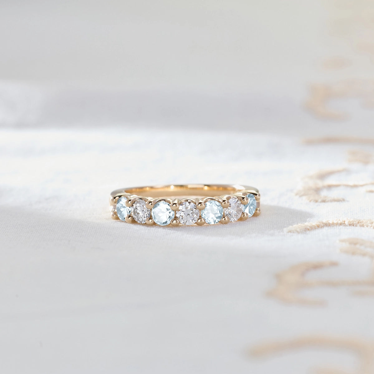 Rosecliff Luxe Diamond & Aquamarine Stackable Ring in 14k Gold (March)