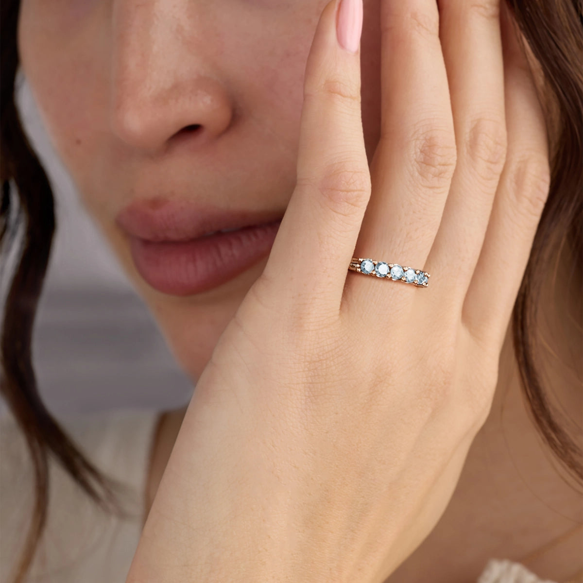 Rosecliff Luxe Aquamarine Stackable Ring in 14k Gold (March)