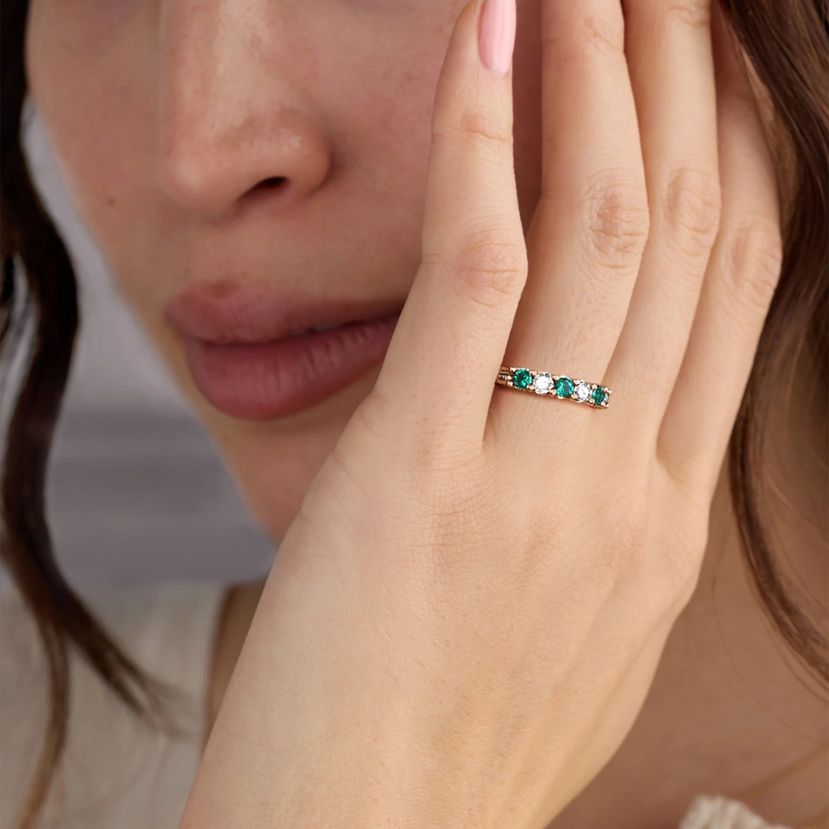 Rosecliff Luxe Diamond & Emerald Stackable Ring in 14k Gold (May)