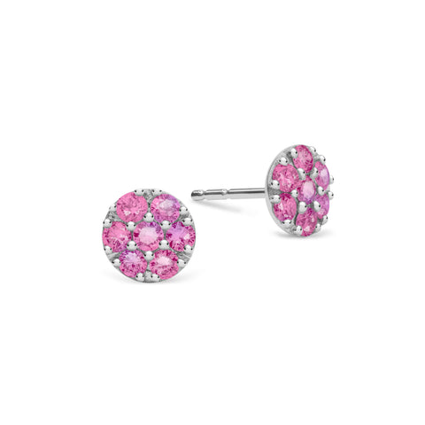 Rosecliff Pink Sapphire Mini Stud Earrings in Solid 14k Gold (October) - White Gold