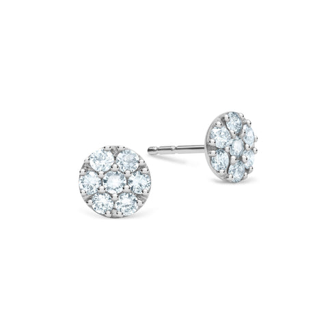 Rosecliff Aquamarine Mini Stud Earrings in Solid 14k Gold (March) - White Gold