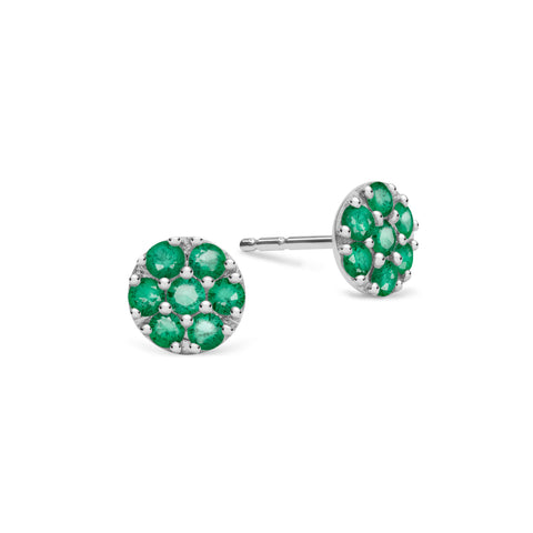 Rosecliff Emerald Mini Stud Earrings in Solid 14k Gold (May) - White Gold