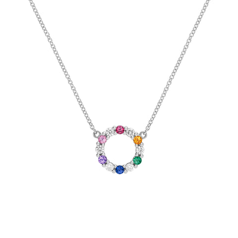 Rainbow Rosecliff Small Circle Necklace with Diamonds in 14k Gold - White Gold