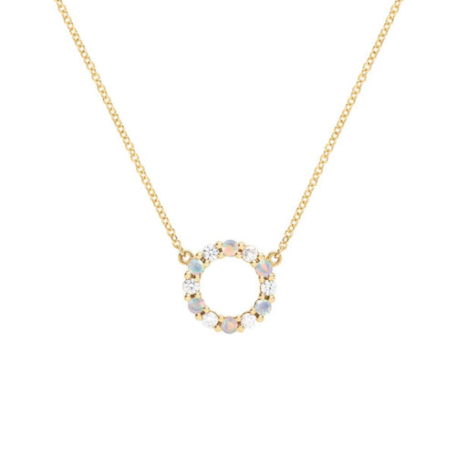 Rosecliff Small Circle Diamond & Opal Necklace in 14k Gold (October)