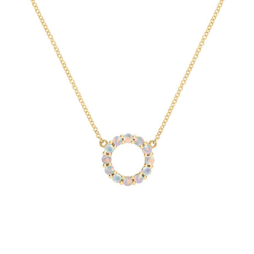 Rosecliff Small Circle Opal Necklace in 14k Gold (October)