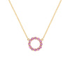 Rosecliff small open circle necklace featuring twelve 2mm round cut pink sapphires prong set in 14k gold - front view