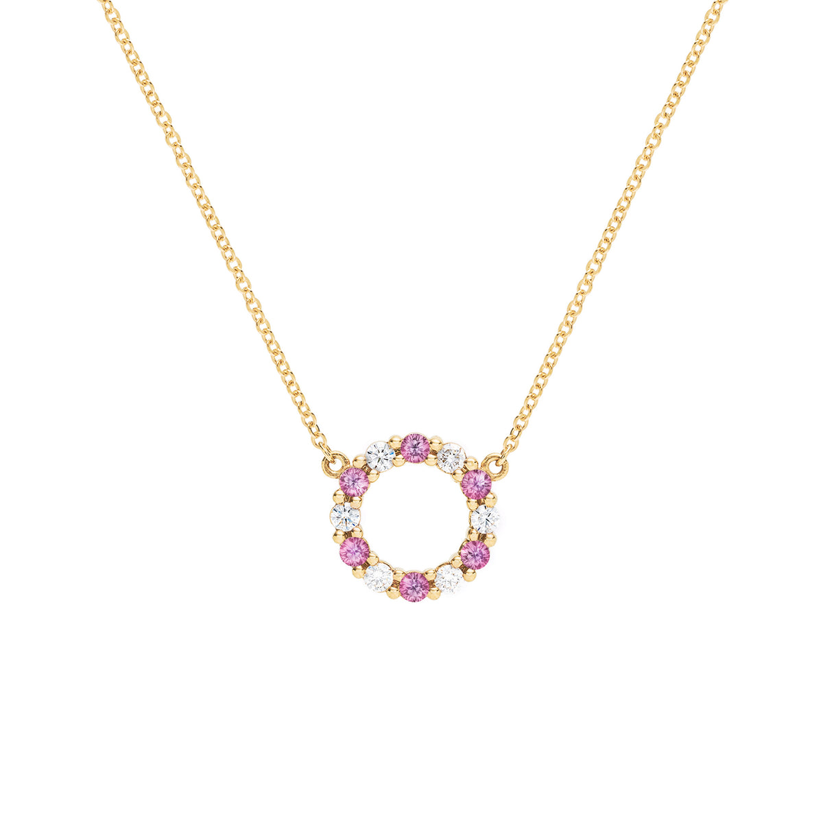 14K Yellow Gold Pink Sapphire Pendant Necklace