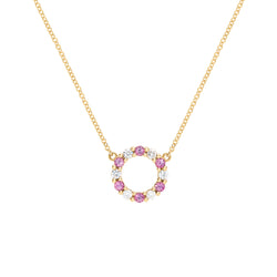 Rosecliff Small Circle Diamond & Pink Sapphire Necklace in 14k Gold (October)