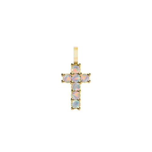 Rosecliff Small Cross Opal Pendant in 14k Gold (October)