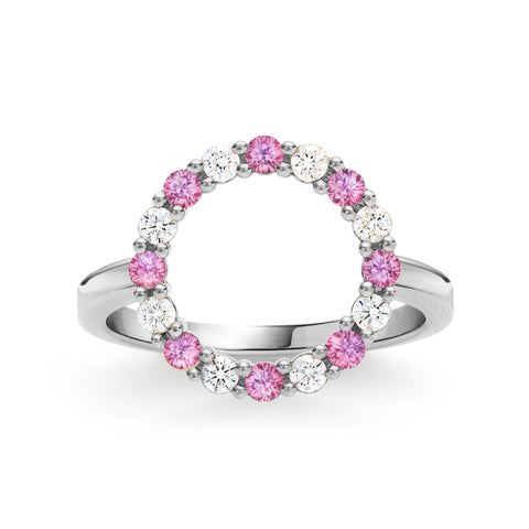 Rosecliff Circle Diamond & Pink Sapphire Ring in 14k Gold (October) - White Gold