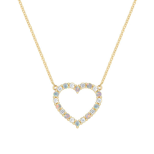 Rosecliff Heart Diamond & Opal Necklace in 14k Gold (October)