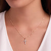 Rosecliff Cross Diamond & Aquamarine Pendant in 14k Gold (March)