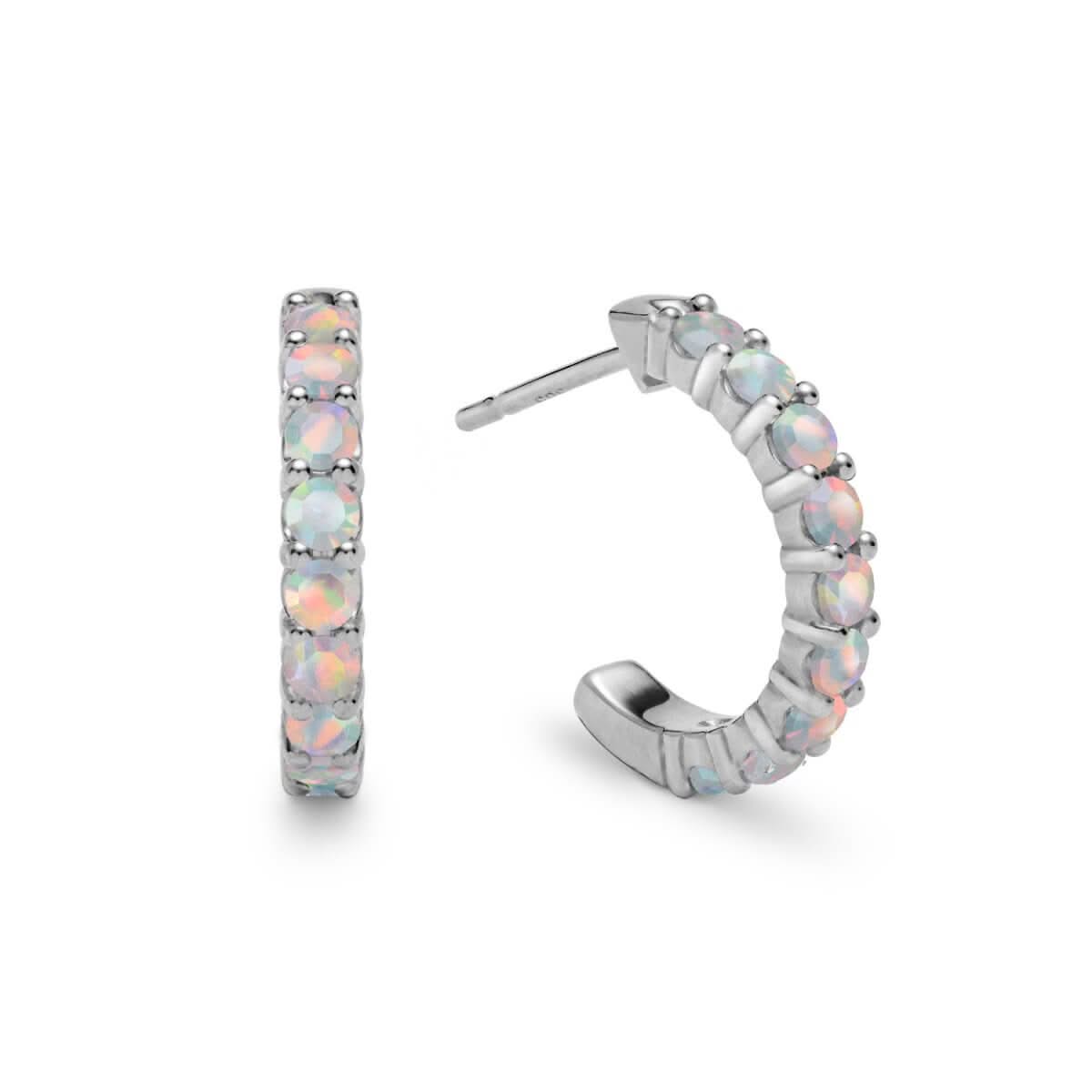 The Vault: Rosecliff Opal Huggie Hoop Earrings, White Gold