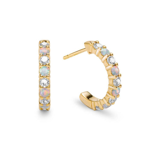 Rosecliff Diamond & Opal Huggie Hoop Earrings in 14k Gold (October)