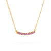 Rosecliff bar necklace with eleven 2 mm faceted round cut pink sapphires prong set in solid 14k yellow gold - angled view