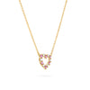 Rosecliff Heart Necklace featuring twelve alternating pink sapphires and diamonds prong set in 14k Gold - angled view