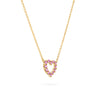 Rosecliff Heart Necklace featuring twelve faceted round cut pink sapphires prong set in 14k yellow Gold - angled view