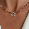 Rosecliff Diamond Small Circle & Newport Garnet Necklace in 14k Gold (January)