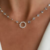 Rosecliff Diamond Small Circle & Newport Aquamarine Necklace in 14k Gold (March)