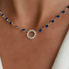 Rosecliff Diamond Small Circle & Newport Sapphire Necklace in 14k Gold (September)