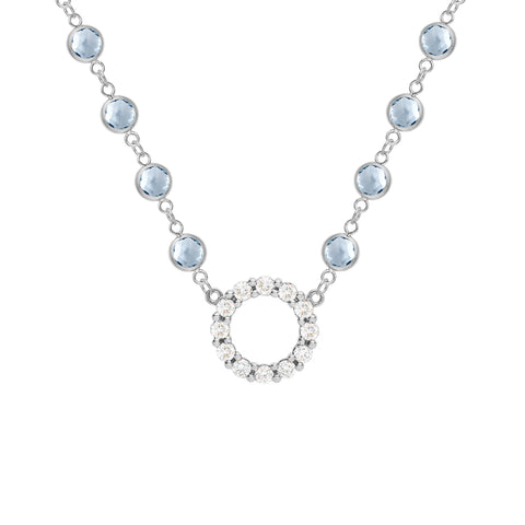 Rosecliff Diamond Small Circle & Newport Aquamarine Necklace in 14k Gold (March) - White Gold