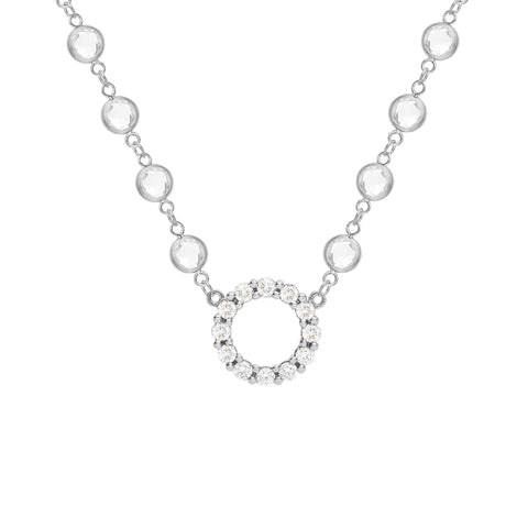 Rosecliff Diamond Small Circle & Newport White Topaz Necklace in 14k Gold (April) - White Gold