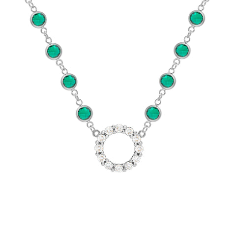 Rosecliff Diamond Small Circle & Newport Emerald Necklace in 14k Gold (May) - White Gold