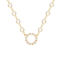 Rosecliff Diamond Small Circle & Newport White Topaz Necklace in 14k Gold (April)
