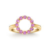 Rosecliff small open circle ring featuring twelve 2 mm round cut pink sapphires prong set in 14k yellow gold - front view