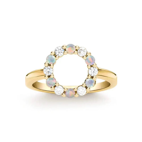 Rosecliff Small Circle Diamond & Opal Ring in 14k Gold (October)