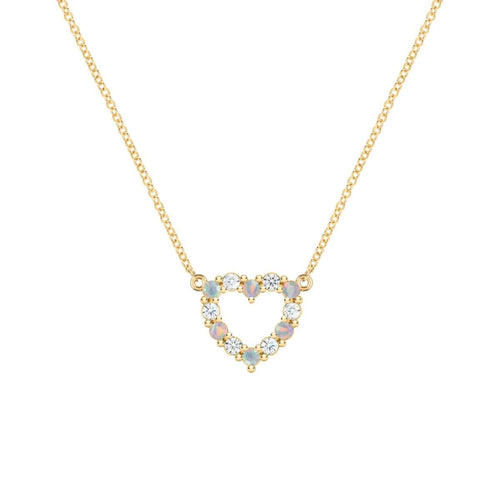 Rosecliff Small Heart Diamond & Opal Necklace in 14k Gold (October)