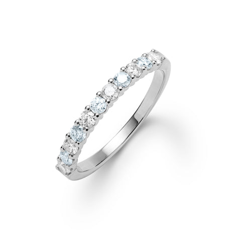 Rosecliff Diamond & Aquamarine Stackable Ring in 14k Gold (March) - White Gold