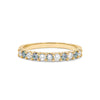 Rosecliff stackable ring featuring eleven alternating 2mm faceted round cut alexandrites and diamonds prong set in 14k gold