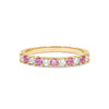Rosecliff stackable ring featuring eleven alternating 2mm round cut pink sapphires and diamonds prong set in 14k gold
