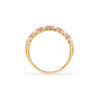 Rosecliff stackable ring featuring eleven alternating 2mm pink sapphires and diamonds prong set in 14k gold - standing view